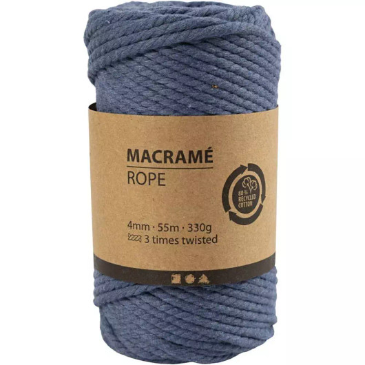 Makrameenyöri, Pituus 55m, halk. 4mm, sininen, 330g/rll