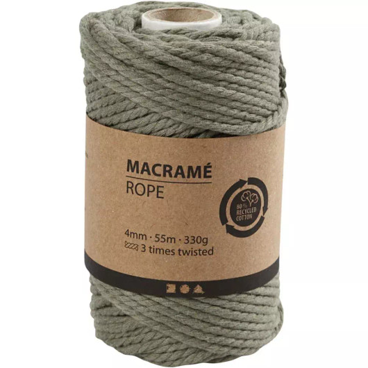 Makrameenyöri, Pituus 55m, halk. 4mm, sammaleenvihreä, 330g/rll