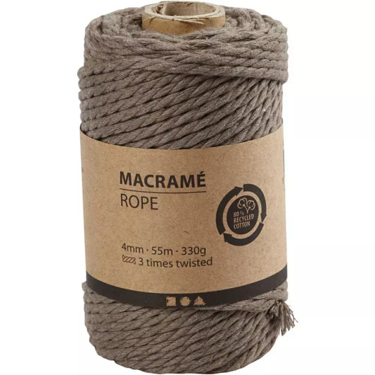 Makrameenyöri, Pituus 55m, halk. 4mm, vaaleanruskea, 330g/rll