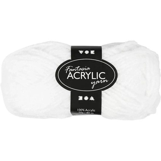 Fantasia-akryylilanka, Pit. 80m, valkoinen, 50g/ 1 kerä