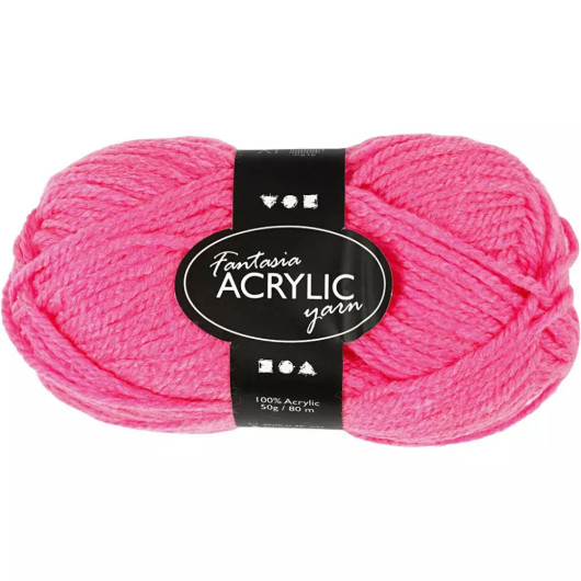 Fantasia-akryylilanka, Pit. 80m, neonpinkki, 50g/ 1 kerä