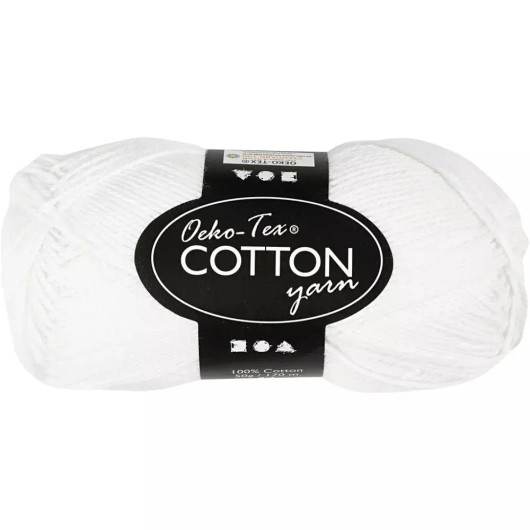 Puuvillalanka, nro 8/4, Pit. 170m, valkoinen, 50g/ 1 kerä