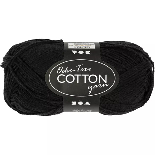 Puuvillalanka, nro 8/4, Pit. 170m, musta, 50g/ 1 kerä