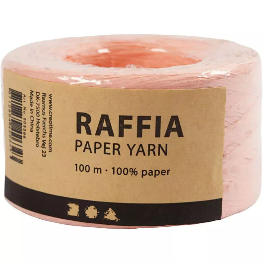  Raffia- Paperinaru, Lev: 7-8mm, vaaleanrosa, 100m/ 1 rll 