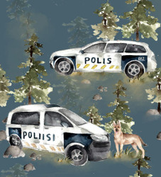 Poliisiauto-luomujoustocollege sininen