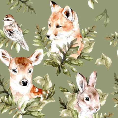 1m pala Metsän ystävykset-luomutrikoo vihreä