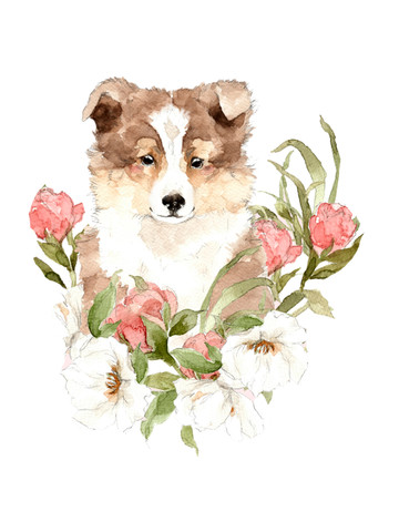 Karvaiset ystävämme koira -silityskuva kukilla iso