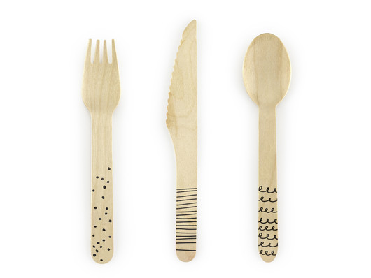 Puiset aterimet mustakuviollinen lajitelma 18 osaa 16cm