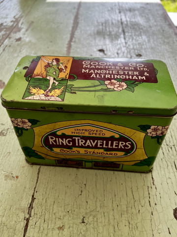 Vintage peltirasia, Ring Travellers vihreä peltipurkki