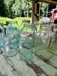 Riihimäen lasin vanha, vedenvihreä Kodintölkki, 2 L kantikas lasipurkki