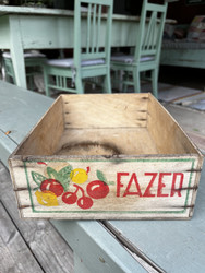 Fazerin vanhava vanerinen makeislaatikko, puinen karkkilaatikko