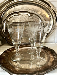 Vanhat, kauniit viinilasit, 5 kpl, hiottu viinilasi 