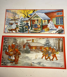 Vanhanajan joulujuliste, pieni pöytäliina paperia, ”Tontut lähdössä”