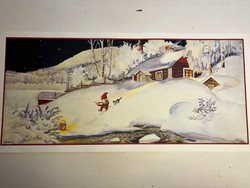 Vanhanajan jouluinen juliste, joulupöytäliina paperia ”Tonttu hangessa