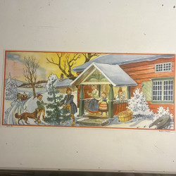 Vanhanajan joulujuliste, jouluinen pöytäliina ” Kuusi kotiin”