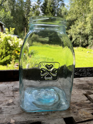 Riihimäen lasin vanha lasipurkki, 5 L Apilapurkki, vihertävää lasia