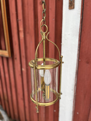 Vanha, kaunis hallilamppu lasia ja messinkiä, vanha valaisin 