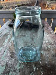Riihimäen lasi, vanha vihreä lasipurkki, Apila lasitölkin, 5 ltr
