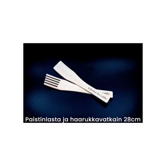 Kotimaiset puiset keittiövälineet omalla tekstillä