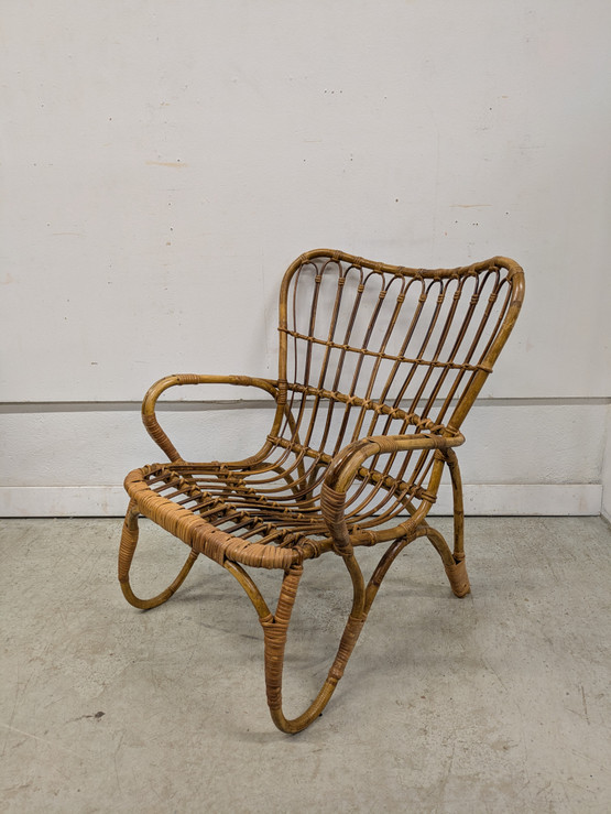 Vintage rottinkinen nojatuoli 50/60-luku