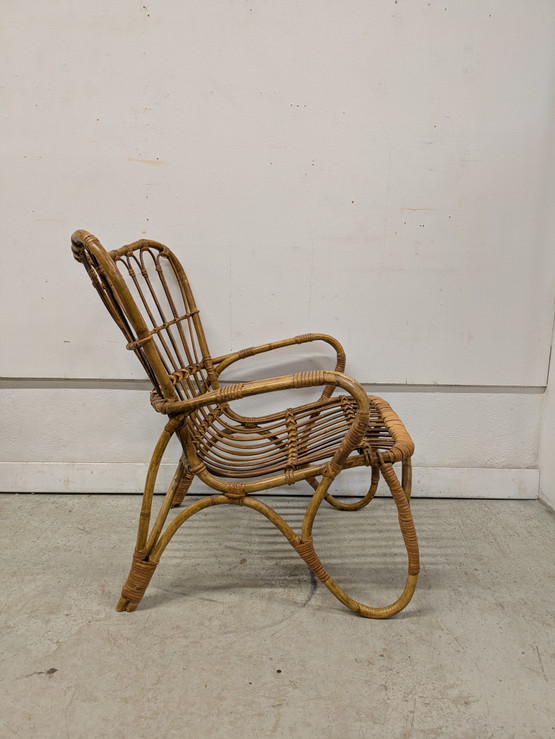 Vintage rottinkinen nojatuoli 50/60-luku