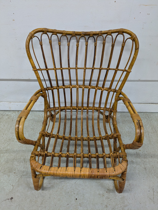 Vintage rottinkinen nojatuoli 50/60-luku