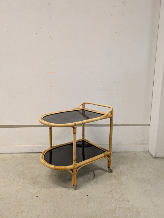 Retro rottinkinen tarjoiluvaunu 60-luku