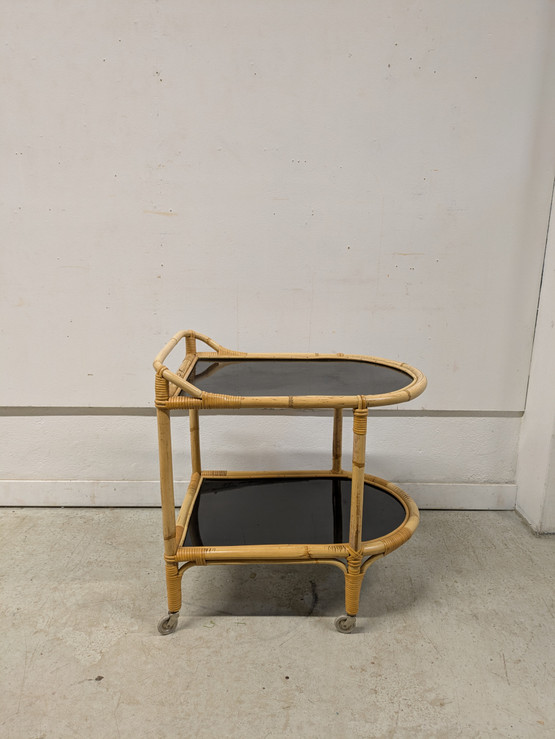 Retro rottinkinen tarjoiluvaunu 60-luku