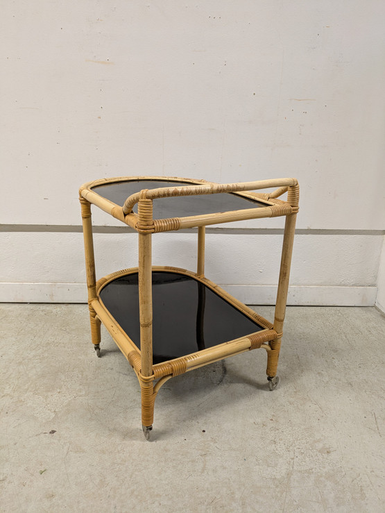 Retro rottinkinen tarjoiluvaunu 60-luku