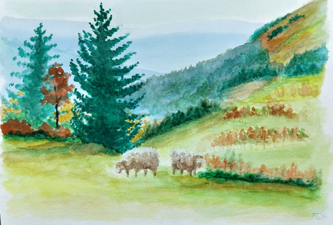 Syksyn Lampaat, A5 Gouache Printti - Milo Lyte Art
