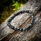 Rannekoru, lumihiutale obsidiaani -helmi 6 mm