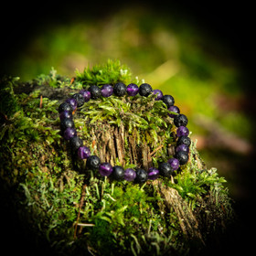 Rannekoru, laavakivi- ja ametisti-helmi, 6 mm