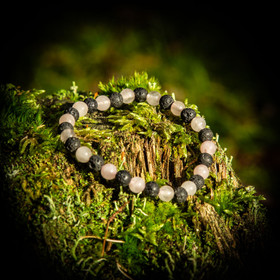 Rannekoru, laavakivi- ja ruusukvartsi-helmi, 6 mm