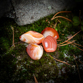 Raidallinen karneoli, rumpuhiottu