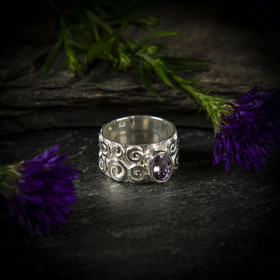 Ametisti-sormus, Curly, hopea