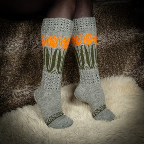 Pitkät villasukat, oranssi tulppaani, koko 39