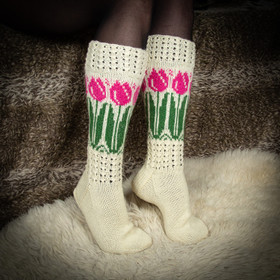 Pitkät villasukat, pinkki tulppaani, koko 40