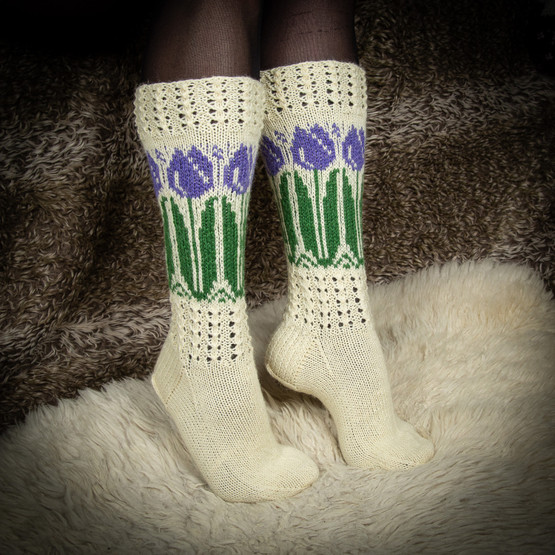 Pitkät villasukat, violetti tulppaani, koko 38