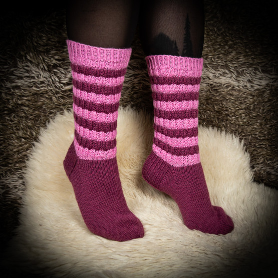 Villasukat, pinkki-raidalliset, koko 38-39