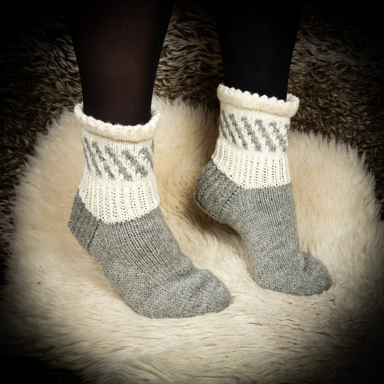 Villasukat, harmaa-valkoiset, koko 37-38