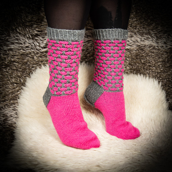 Villasukat, pinkki-harmaa muuri, koko 40