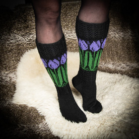 Pitkät villasukat, lila tulppaani, koko 39-40