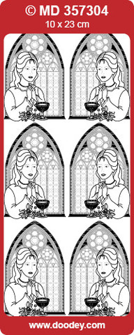 Ääriviivatarra, hienokaiverrettu, kulta / läpinäkyvä, tyttö ripillä