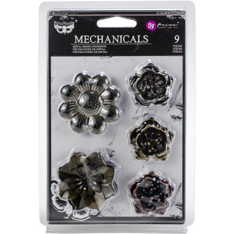Finnabair Mechanicals Metalli koristeet, Flowers, 9 kpl