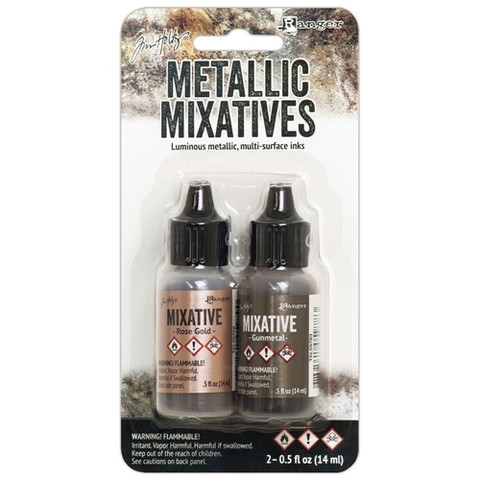 Tim Holtz Metallic Mixative alkoholimuste, sävyt Rose Gold ja Gunmetal