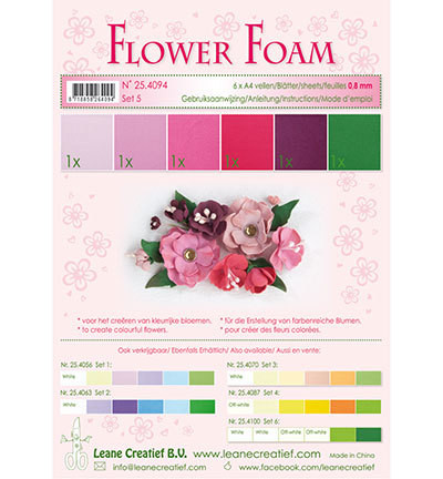 Leane Creatief Flower Foam -softislevy kukkien tekoon, setti 5 red - pink