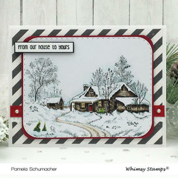 Whimsy Stamps Wintry Cabin -leimasin