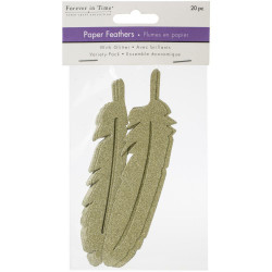 Multicraft Glitter Paper Feathers -sulat, 20 kpl, kulta