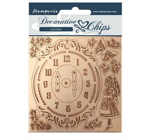 Stamperia Decorative Chips kuvioleikkeet Alice Clock