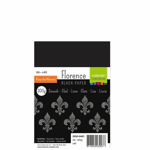 Florence Keep the Moment -paperi, sileä, A6, 40 kpl, musta, 300 g